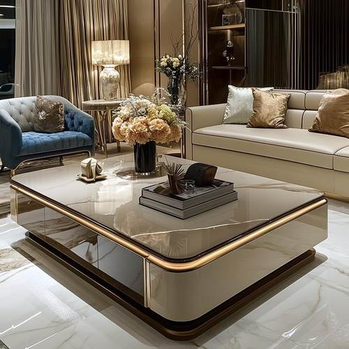 轻奢高端茶几微晶石大理石轻奢高端大茶几新款加长家用平层客厅