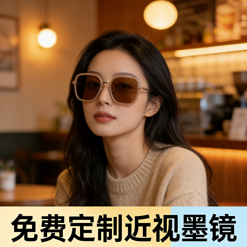 定制近视太阳镜女网红同款韩版圆脸小脸墨镜女潮复古可配有带度数