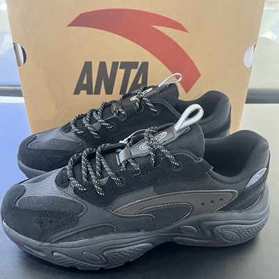 安踏C37老爹鞋透气男2025秋季黑色跑步鞋轻便软底回弹清爽运动鞋