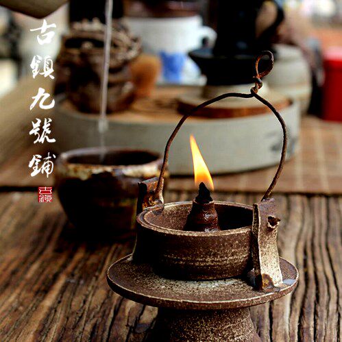 茶道烛台油灯盏陶瓷 佛系酥油灯复古做旧 古典禅意家居装饰摆件