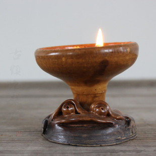 仿古做旧老式煤油灯古代蜡烛台陶瓷酥油灯茶道油灯盏古风装饰摆件