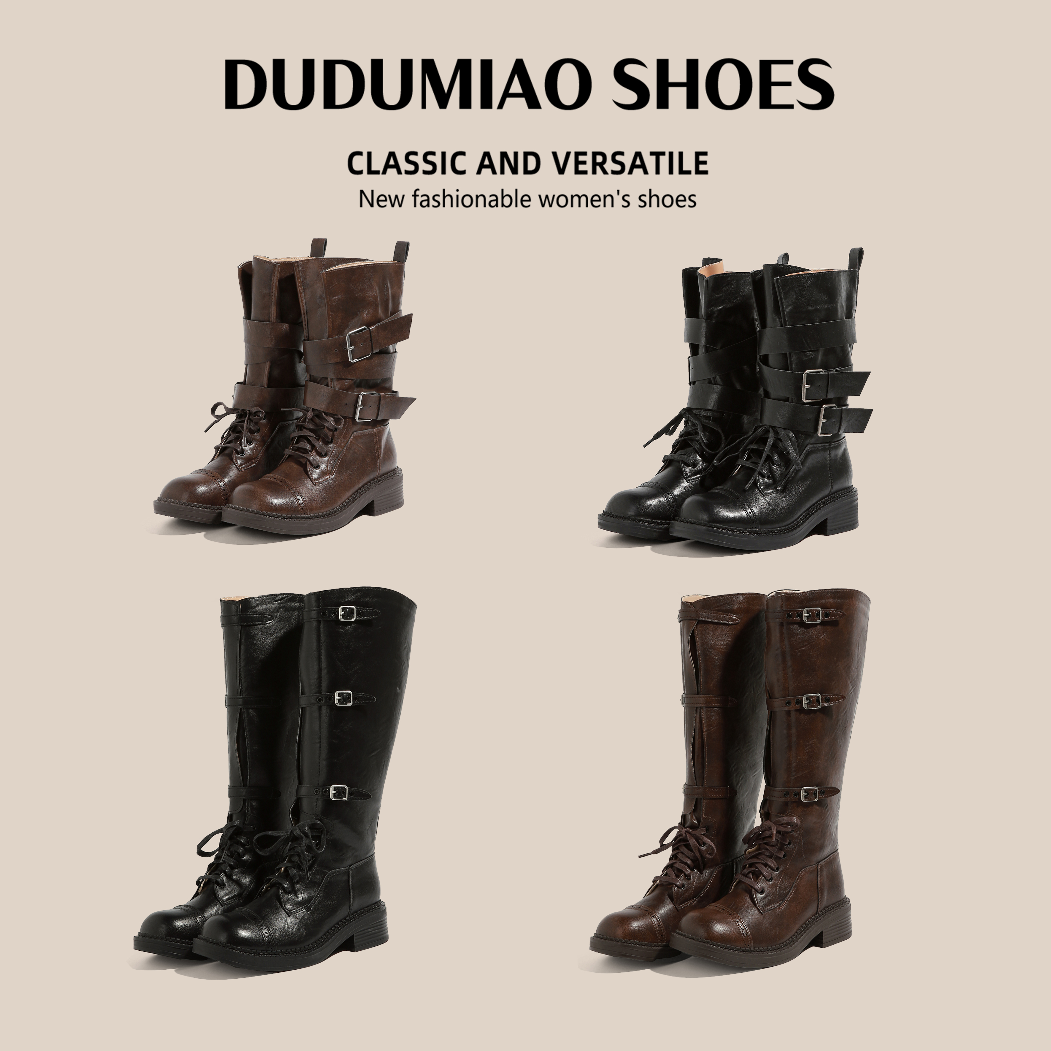 【所有女生的衣橱】嘟嘟喵带扣骑士靴女大筒围长筒靴加绒长靴大码