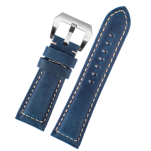 适配沛纳海手表带蓝色真皮PAM111迪赛吉普JEEP磨砂疯马皮男配件