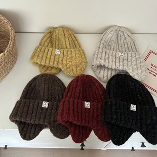 韩国儿童帽子秋冬保暖雷锋帽女童毛线帽加厚男童宝宝护耳帽针织帽