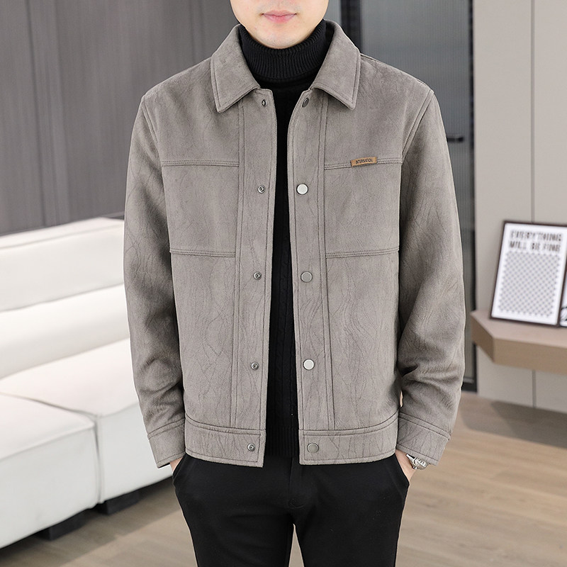 秋季外套男士休闲夹克潮流2025新款男装秋装高端鹿皮绒翻领夹克衫
