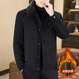秋冬新款毛呢外套男士休闲尼子大衣金貂绒雪尼尔加棉夹克时尚潮