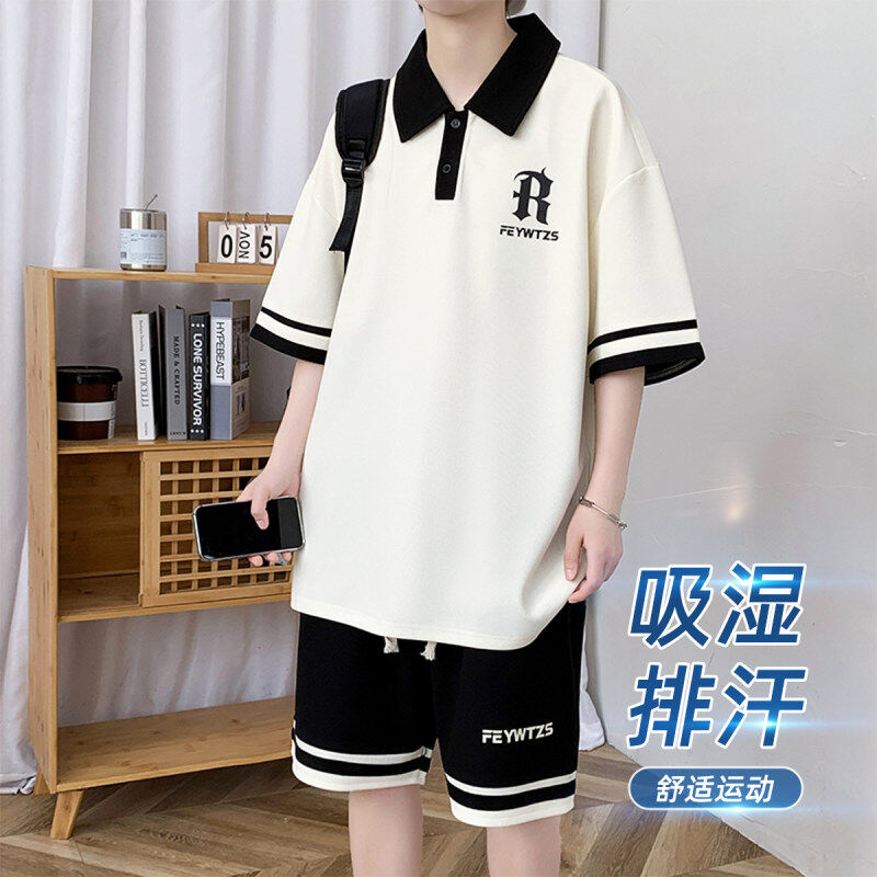 13青少年短袖t恤男孩套装15岁初中学生POLO衫14潮流帅气大童夏装