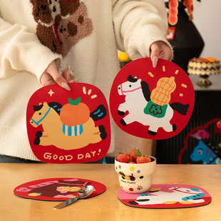 创意2026马年可爱碗餐桌垫硅藻泥防烫厨房吸水杯垫盘子垫隔热垫