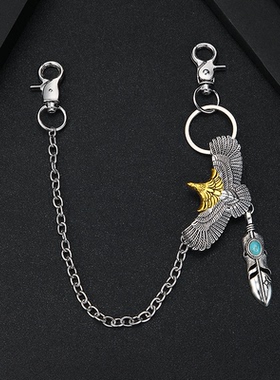 个性镂空老鹰复古机车牛仔裤链潮男女光面十字链羽毛包链单层腰链