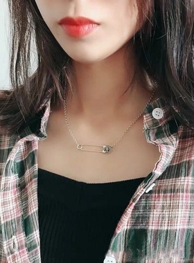 CH克罗伈925纯银别针情侣项链欧美做旧嘻哈个性男女潮款锁骨链