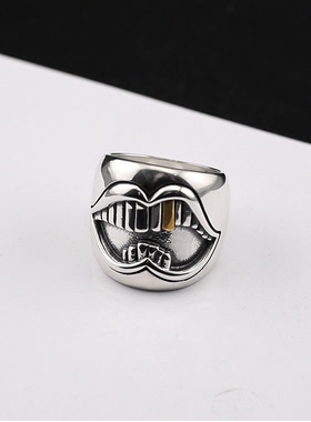 CH克罗伈泰银镀24k大金牙戒指情侣欧美复古做旧个性朋克男女戒指