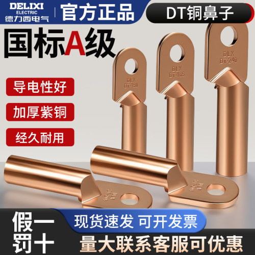 德力西DT铜鼻子25 35 50平方电缆闭口铜接线端子高压紫铜线耳接头