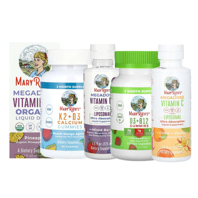 MaryRuth's有机全素婴儿和幼儿童维生素D3+K2软C糖E A液体MK7滴剂