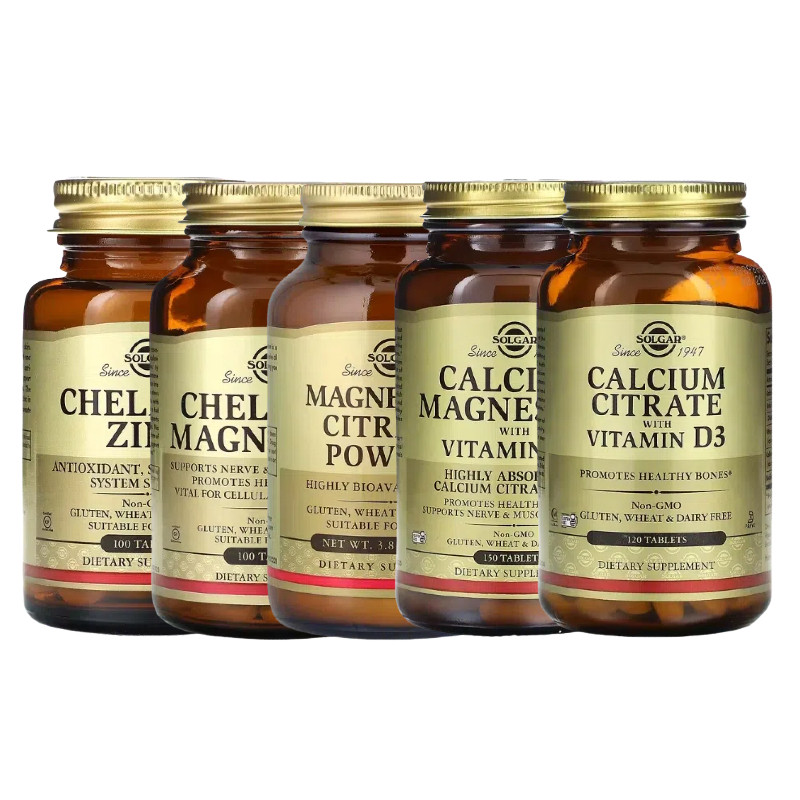 Solgar液体柠檬甘氨酸螯合钙600镁锌硼和+维生素D3粉B6咀嚼片软糖