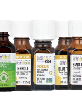 Aura Cacia全精油载于荷荷巴油中橙花奥图玫瑰檀乳香蓝色艾蜡菊味