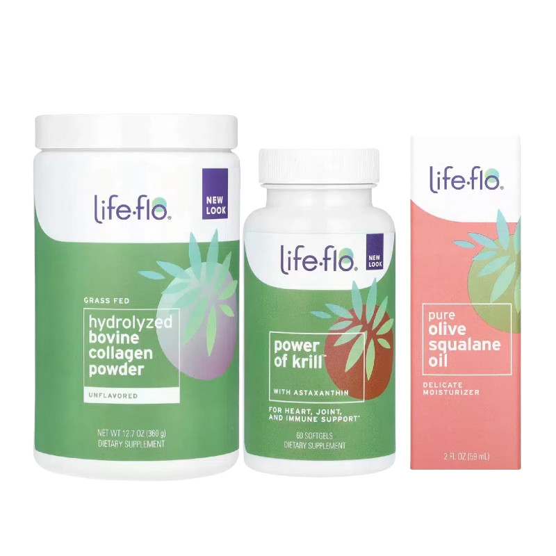 美国Life-flo磷虾油虾青素全正橄榄角鲨烷油草饲水解胶原蛋白肽粉