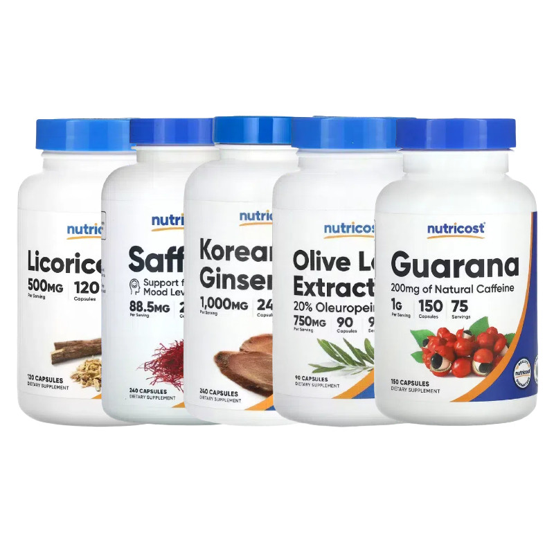 Nutricost番红花甘草根橄榄叶高丽红参瓜拉纳粉贯叶连翘海带苦瓜