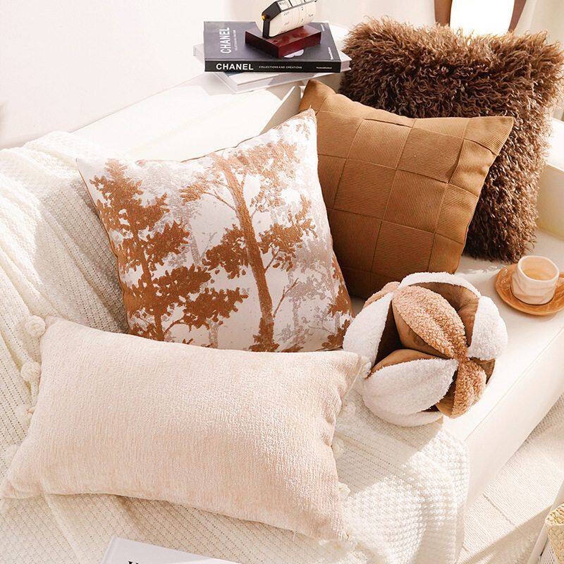 中古风轻奢高级感棕色客厅沙发抱枕抱枕套卧室床头靠背靠垫套含芯