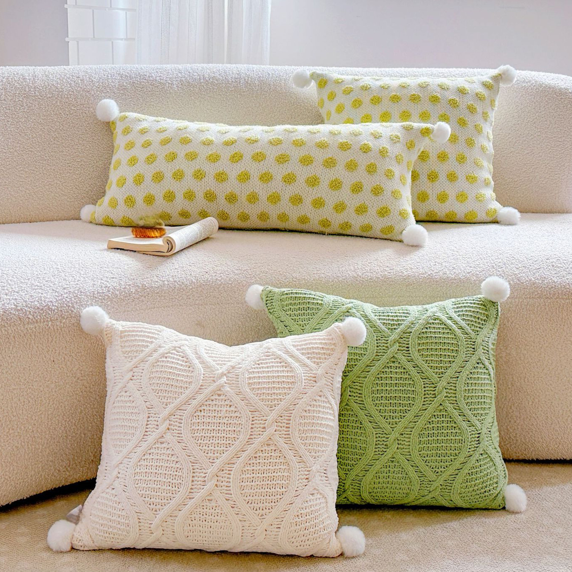 白色可爱奶油小泡芙方形ins波点抱枕靠垫客厅沙发抱枕套床上靠枕