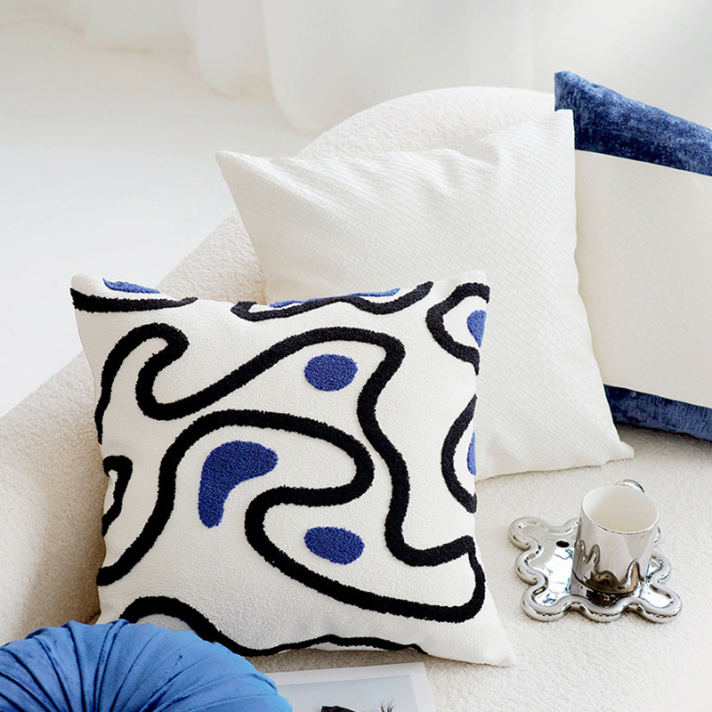 沙发抱枕套蓝色轻奢靠垫高级感靠枕抽象线条现代简约ins床头靠包