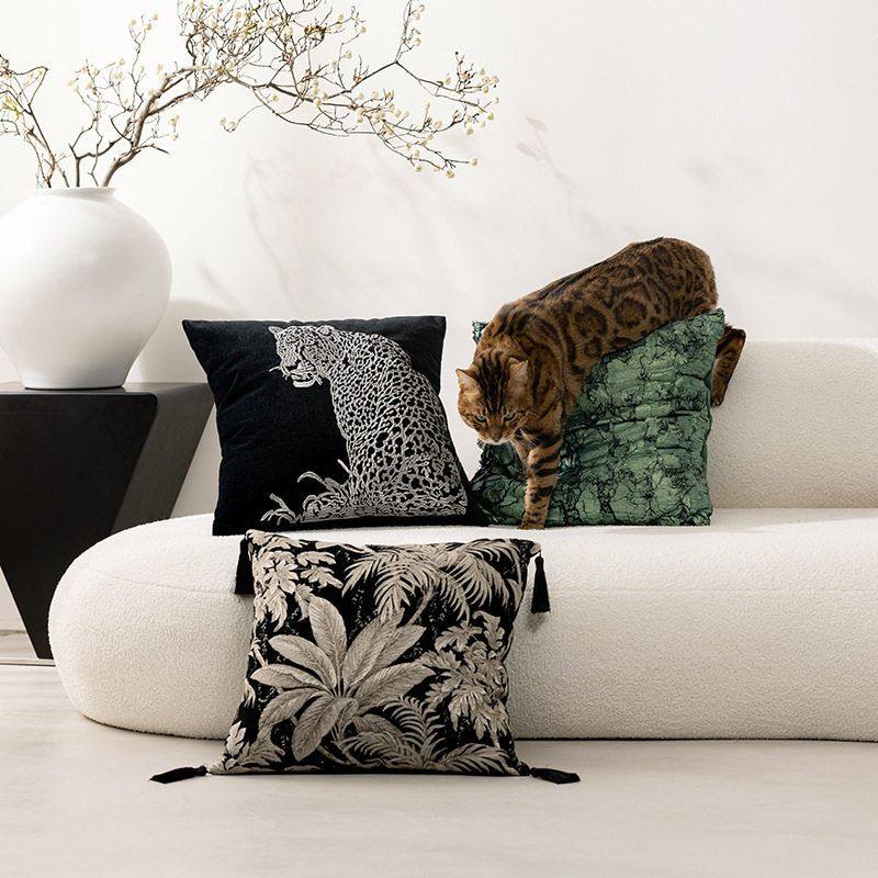 美式刺绣豹子抱枕套复古沙发客厅靠枕样板间靠垫抱枕黑色轻奢ins,居家布艺,靠垫/抱枕,淘宝优惠券,粉丝福利购,淘宝优惠卷