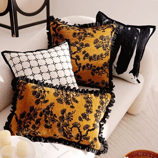简约轻奢高级复古风新中式抱枕套沙发松树棕色民宿腰靠枕靠垫飘窗