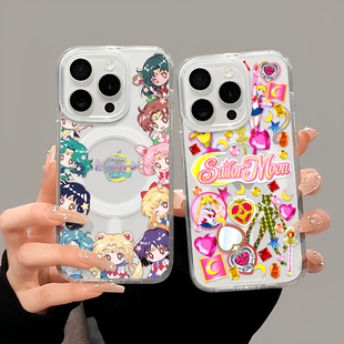 XR三星S24 12硬壳XS S25 14pro亚克力11 美少女战士磁吸手机壳适用于iPhone17苹果16promax手机壳透明磁吸15