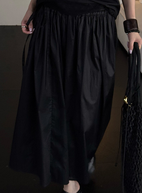 CHU楚妞[洛可]纯棉A字半身裙2026夏季新款女法式高级感小黑裙子