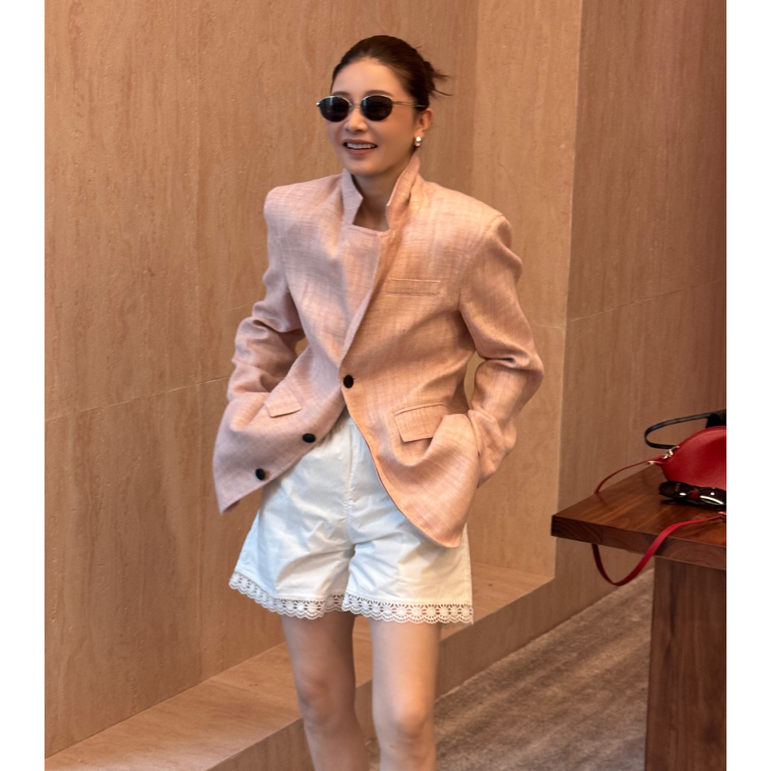 CHU楚妞[棉云]纯棉蕾丝花边休闲裤春季新款女休闲百搭短裤子