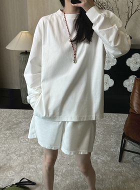 CHU楚妞[岸风]纯棉松紧腰短款休闲裤春季新款女舒适百搭裤子