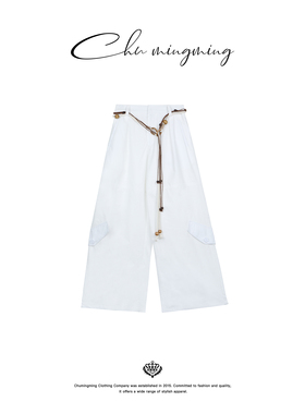 CHU楚妞[度假裤]纯棉系带休闲长裤2026春季新款女工装阔腿裤子