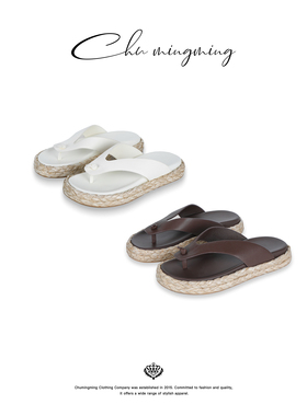 CHU楚妞厚底编织麻绳牛皮休闲鞋2026夏季新款女度假沙滩夹趾凉鞋