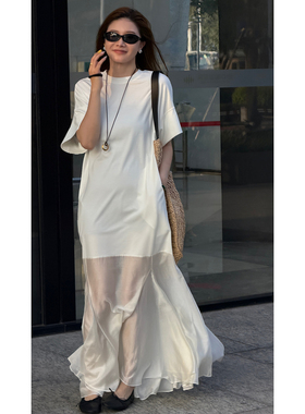 CHU楚妞[鱼尾]莫代尔天丝肤感拼接连衣裙2026春夏季新款女裙子