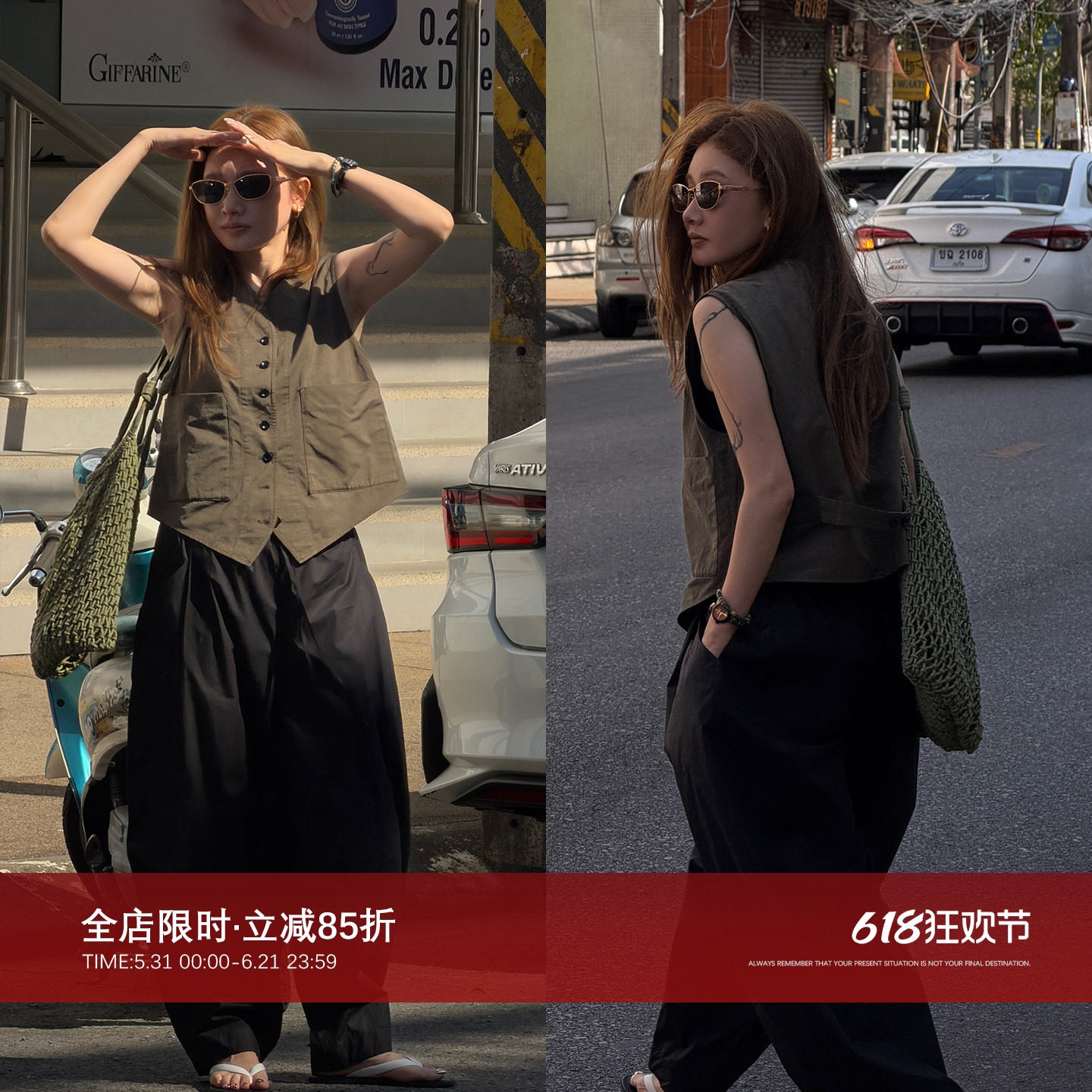 CHU楚妞[一夏]精纺棉单排扣口袋马甲2026春夏季新款女复古上衣