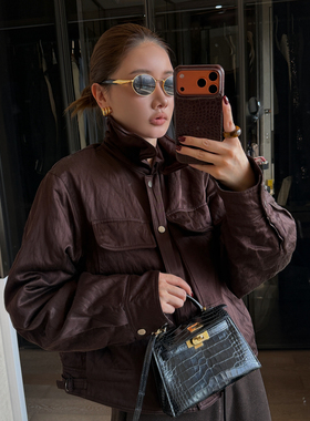 CHU楚妞[炽暖]亮丝棉羊毛内里短外套2025秋冬季新款女工装夹克