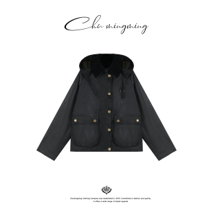 新款 日本进口油蜡连帽风衣外套2026春季 女夹克上衣 睦格 CHU楚妞