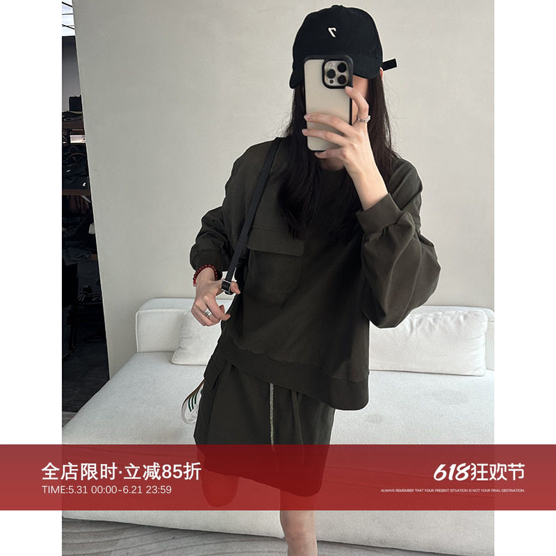 CHU楚妞[半夏]纯棉套装春季新款女短裤套装卫衣裤子两件套潮