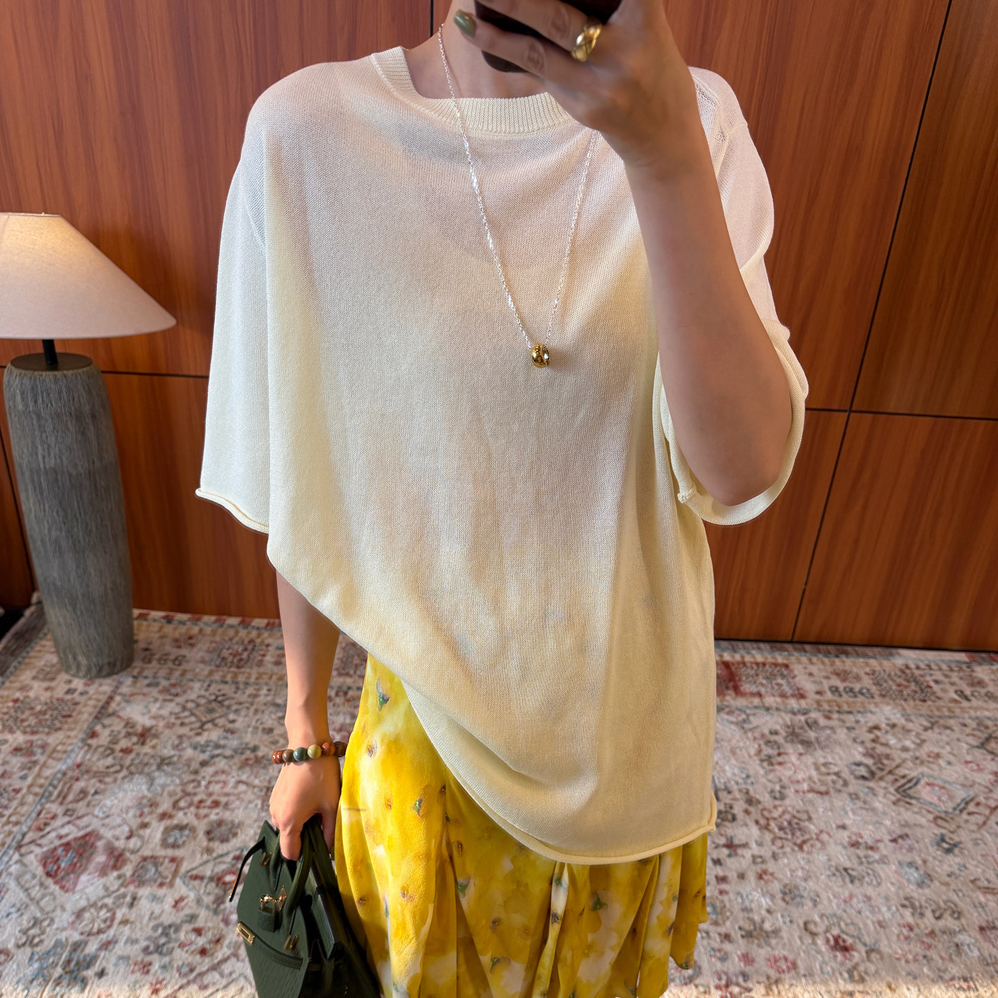 CHU楚妞[风和]卷边和纸纱上衣白色短袖女装春夏新款2026女士T恤