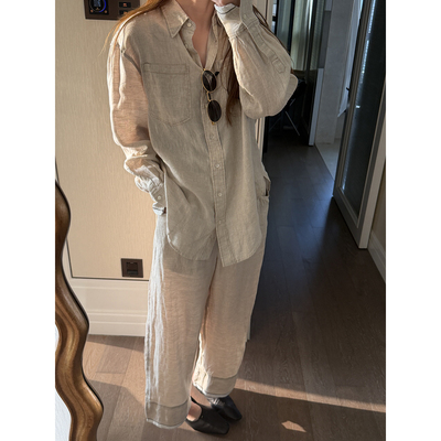 BC亚麻桑蚕丝衬衫长裤套装两件套
