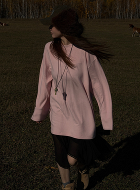 CHU楚妞[粉米]320G重磅真丝棉长袖T恤2025秋冬季新款女软糯上衣