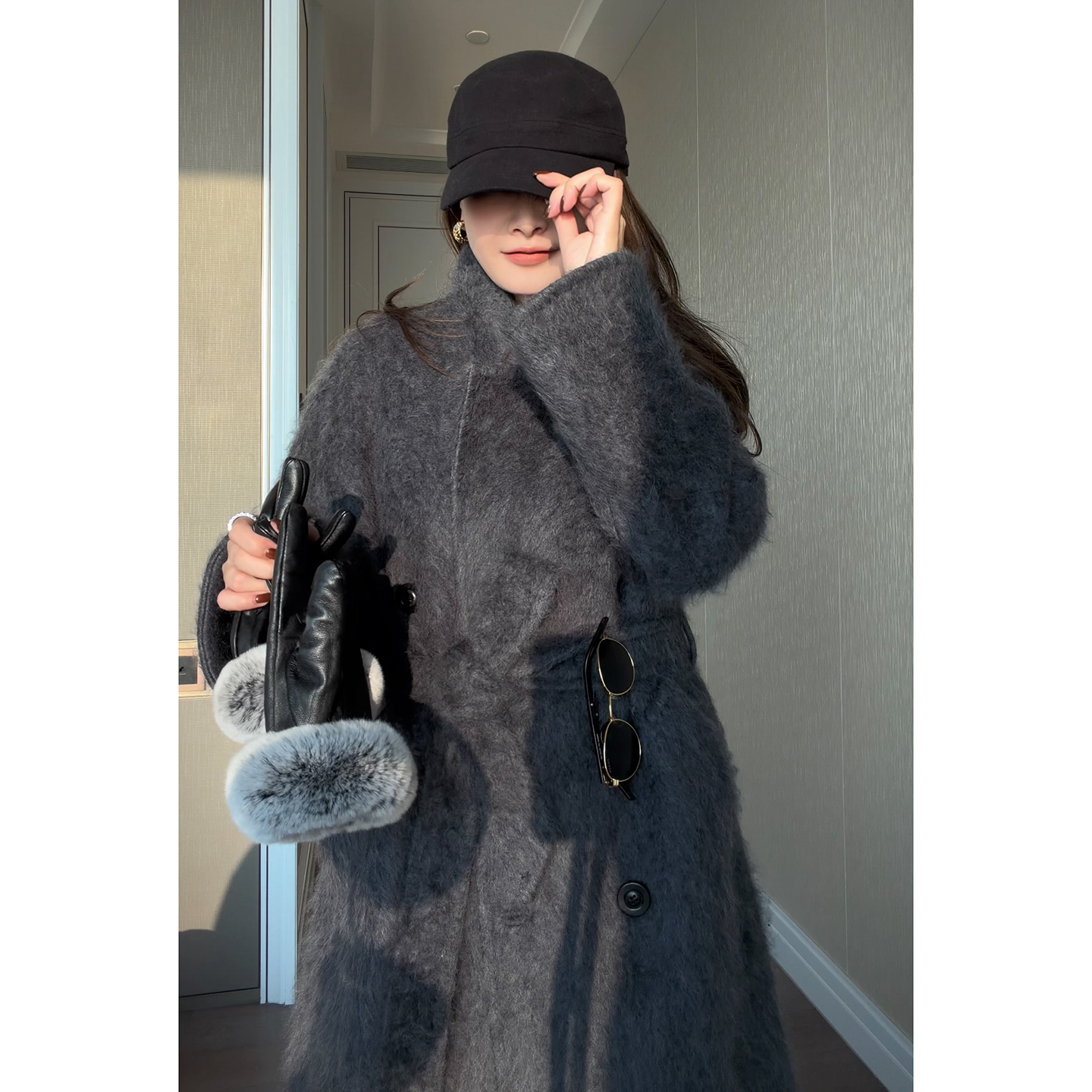 羊绒羊毛拉绒双排扣毛呢大衣外套