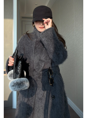 CHU楚妞[卡农]羊绒羊毛拉绒双排扣毛呢大衣2025秋冬季新款女外套