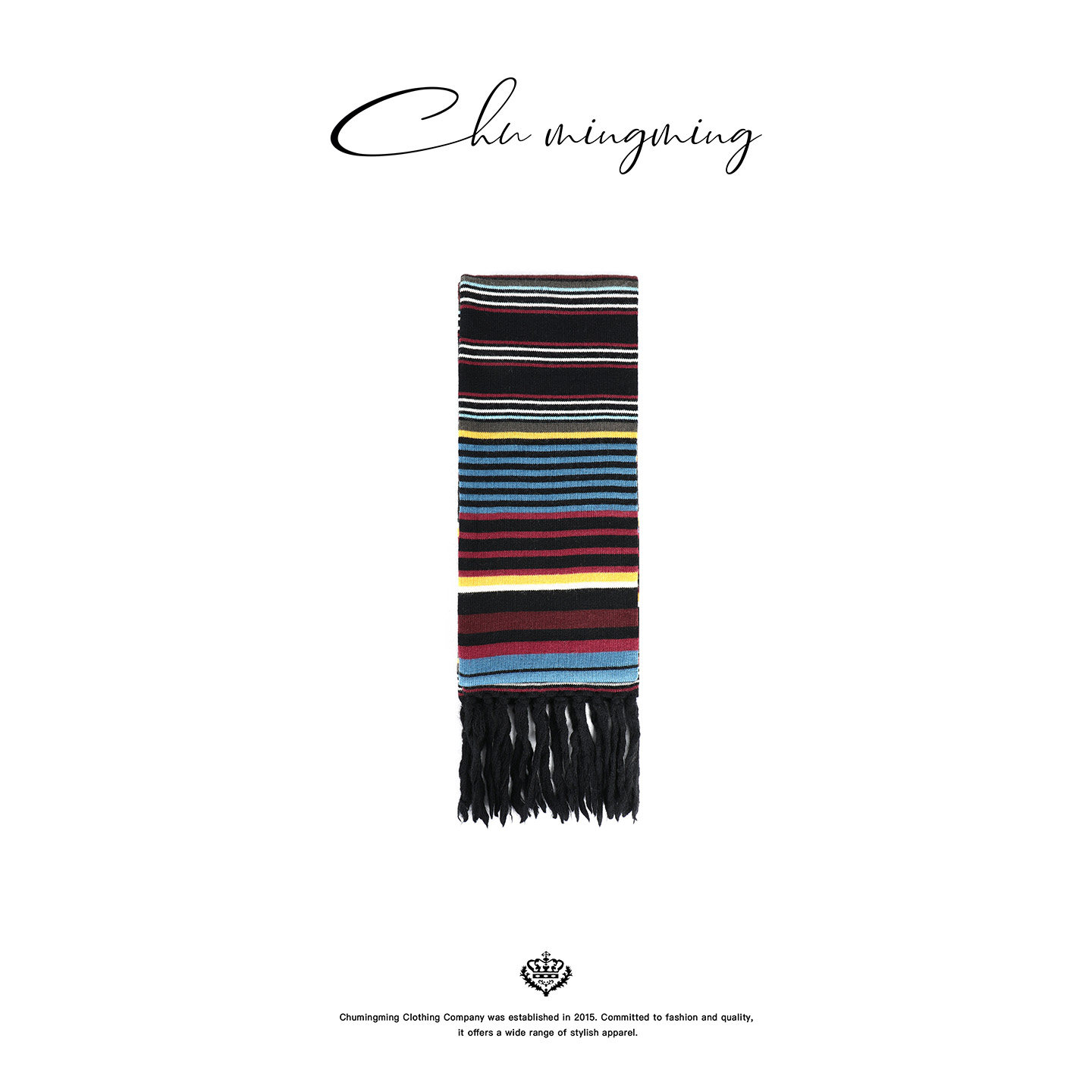CHU楚妞山羊绒精纺彩虹条纹流苏围巾2025冬季新款男女保暖围脖
