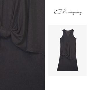 CHU楚妞[黑蝶]莱赛尔天丝V领无袖连衣裙2025夏季新款气质显瘦裙子