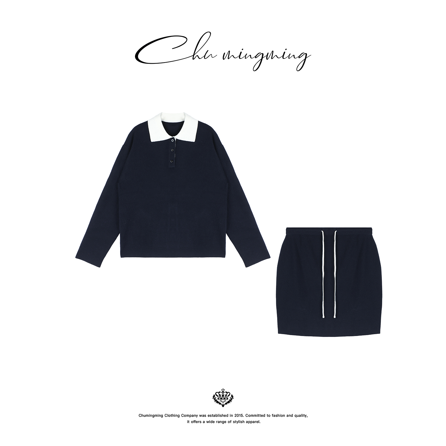 缪系丝光羊毛POLO衫裙子两件套