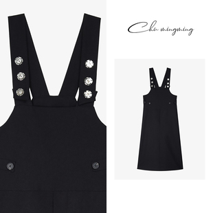 原创设计牛仔宽松休闲时尚 2025SSNEW 黑色银扣吊带裙2447 CHU