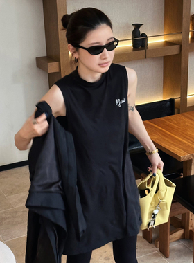 CHU楚妞纯棉字母刺绣无袖马甲2026春夏季新款女运动打底背心上衣