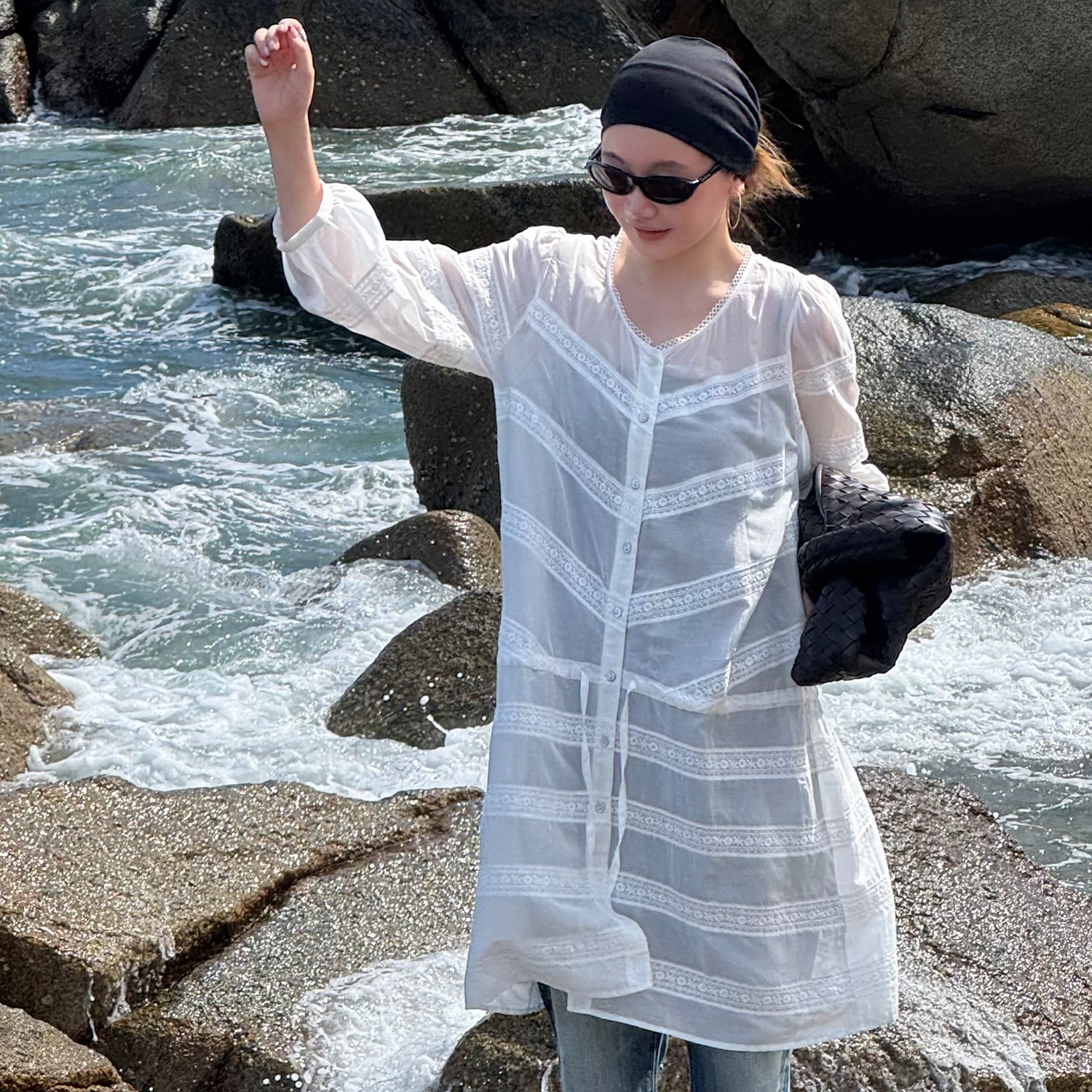 真丝棉提花系带连衣裙罩衫裙