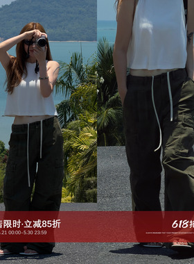 CHU楚妞[军律]纯棉口袋休闲长裤2026春夏季新款女美式工装裤裤子