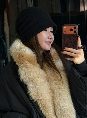 CHU楚妞羊绒羊毛褶皱针织帽2025冬季新款气质百搭冷帽堆堆帽帽子